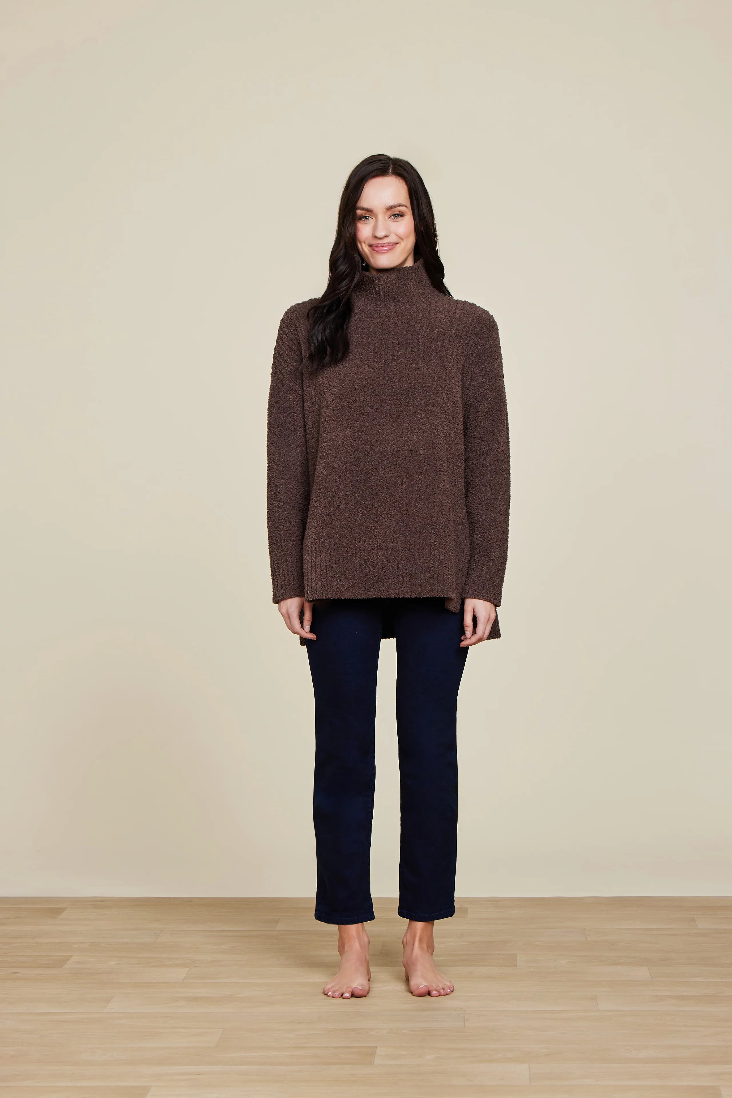 Women's Slim-fit Knit Pullover Sweater for a Sleek Look-CozyChic® High Low Pullover - Java