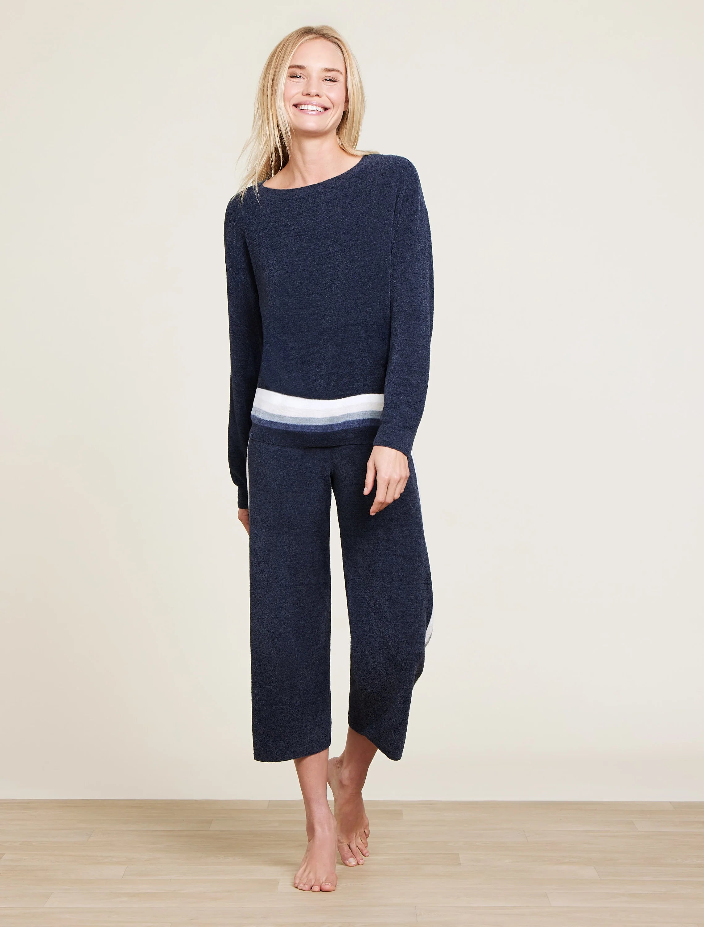 Women's Woolen Pullover Sweater with Zip Closure-CozyChic Ultra Lite® Multi Stripe Pullover