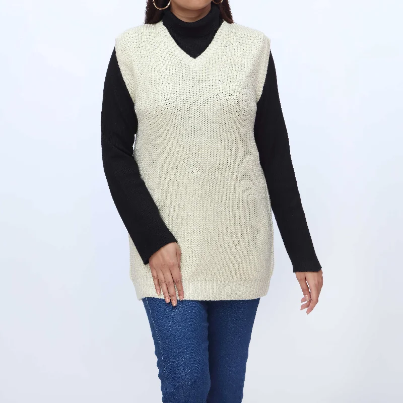Women's Pullovers Sweater for Smart-Casual Look-Cream V Neck Sleeveless Pullover Sweater PW3903 Women's Pullovers Sweater for Smart-Casual Look-Cream V Neck Sleeveless Pullover Sweater PW3903