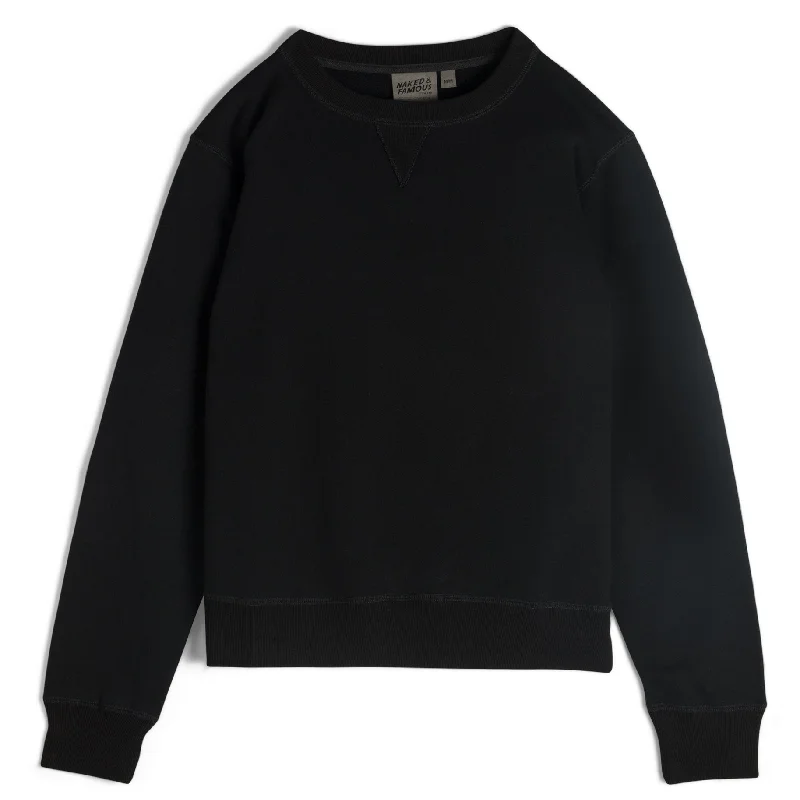 Women's Sweatshirts for Keeping Warm -Crewneck - Heavyweight Terry - Black
