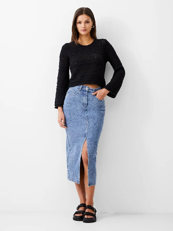 Knit Tops for Layering Over Dresses-Crochet Bobble Knit Crop Jumper