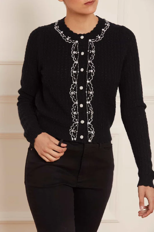 Knit Tops with Ribbed Texture-Crystal Border Short Cardigan