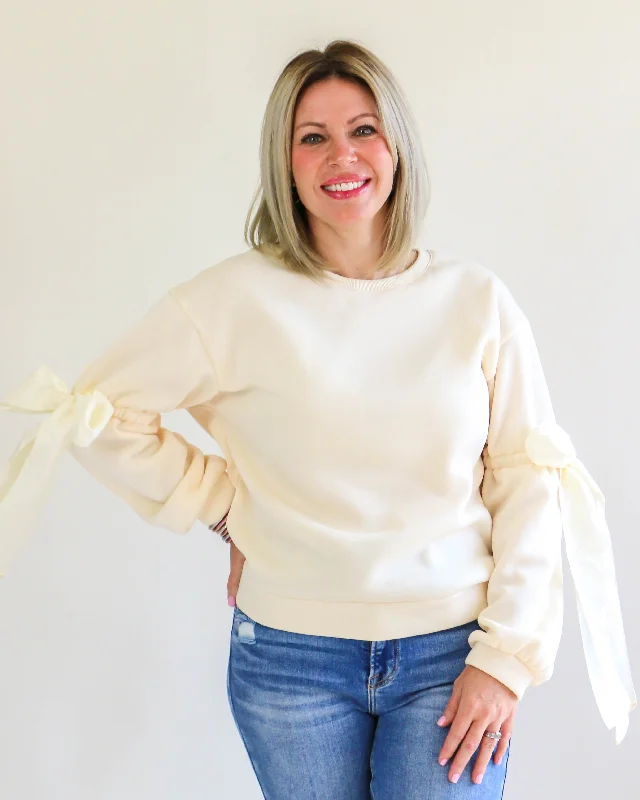 Women's Sweatshirts for Lounging at Home -Bow Detail Sweatshirt in Cream
