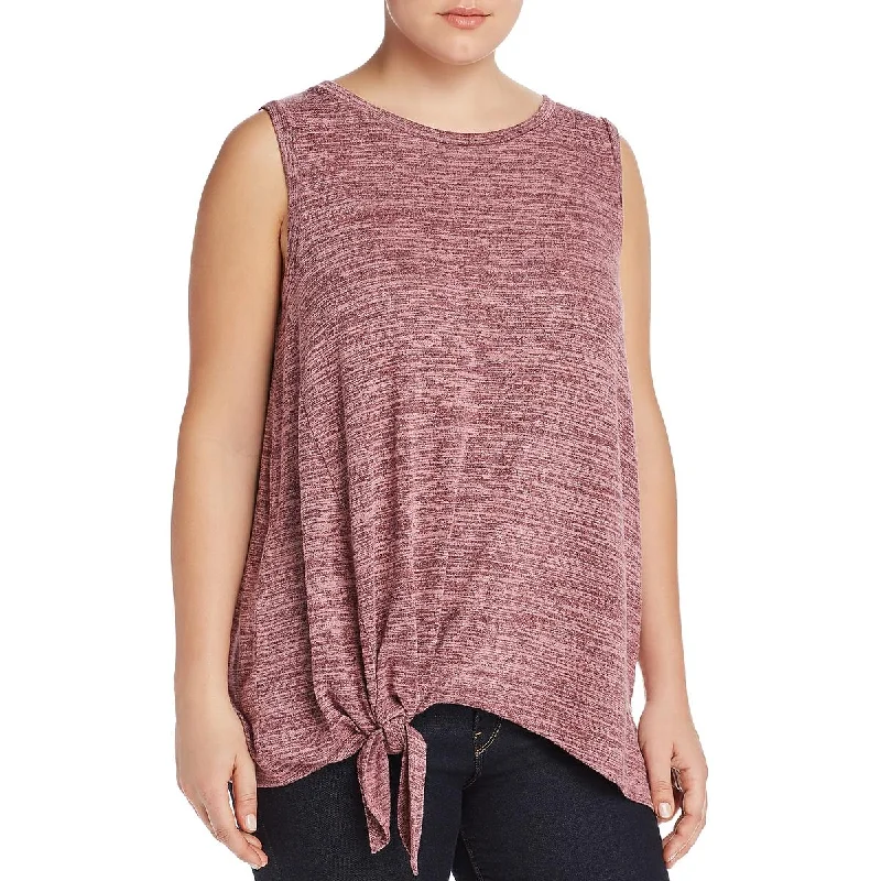 Women's Floral Print Camis for Spring -Cupio Womens Plus Knot-Front Space Dye Tank Top