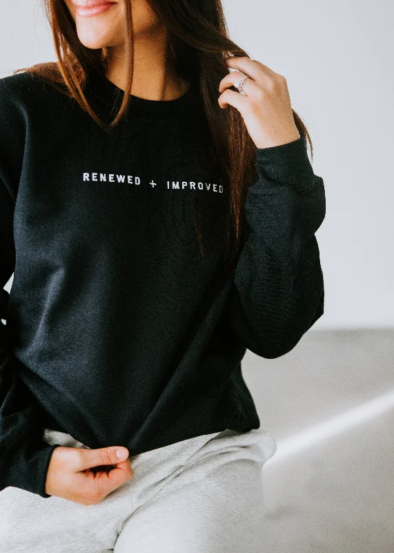 Women's Sweatshirts with Slogan Prints -Curvy Renewed + Improved Graphic Sweatshirt