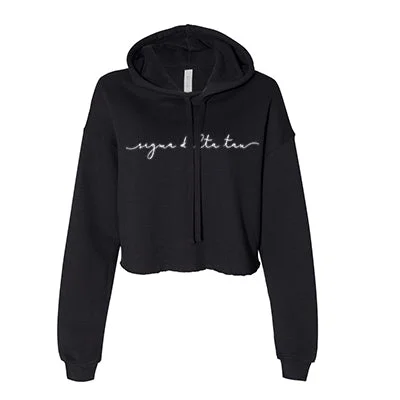 Women's Zip-up Sweatshirts for Easy Layering -Sorority Cropped Fleece Hoodie, Printed Script Organization Design - 7502 - CAD Women's Zip-up Sweatshirts for Easy Layering -Sorority Cropped Fleece Hoodie, Printed Script Organization Design - 7502 - CAD