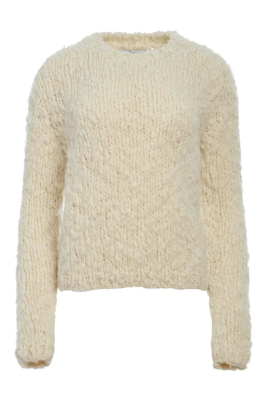 Women's Knit Sweater for Relaxed Fit -Dalton Knit Sweater in Ivory Welflame Cashmere Women's Knit Sweater for Relaxed Fit -Dalton Knit Sweater in Ivory Welflame Cashmere