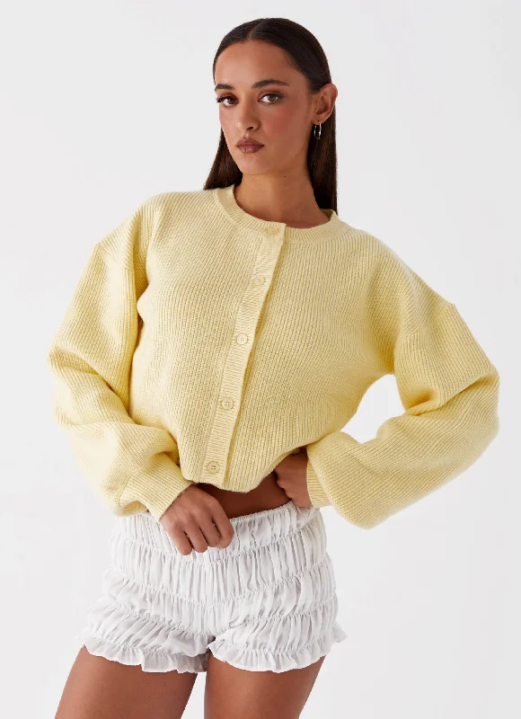 Knit Tops for Work-Daphne Knit Cardigan - Butter Yellow