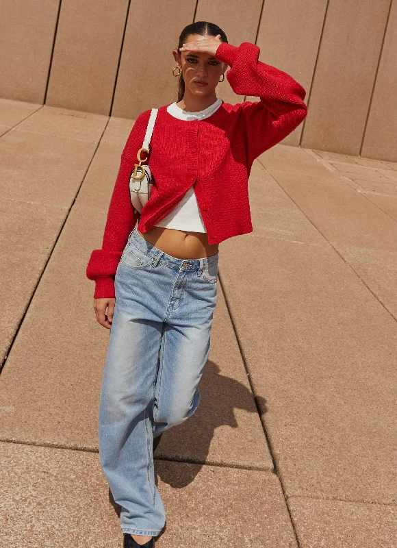 Knit Tops with Side Slits-Daphne Knit Cardigan - Cherry