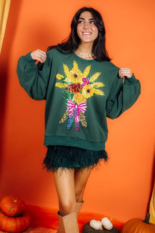 Women's Sweatshirts with Drawstring for Adjustable Fit -Dark Green Fall Bouquet Sweatshirt Women's Sweatshirts with Drawstring for Adjustable Fit -Dark Green Fall Bouquet Sweatshirt