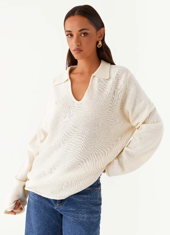 Colorful Knit Tops-Deena Knit Sweater - White