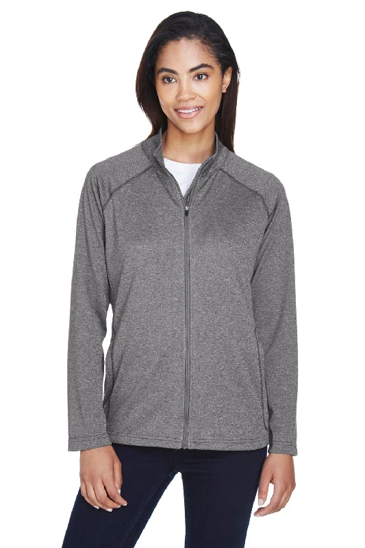 Women's Sweatshirts with Textured Design -Devon & Jones Womens Compass Stretch Tech Moisture Wicking Full Zip Sweatshirt - Heather Dark Grey