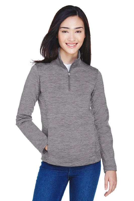 Women's Sweatshirts with Lightweight Fabric -Devon & Jones Womens Newbury Fleece 1/4 Zip Sweatshirt - Heather Dark Grey