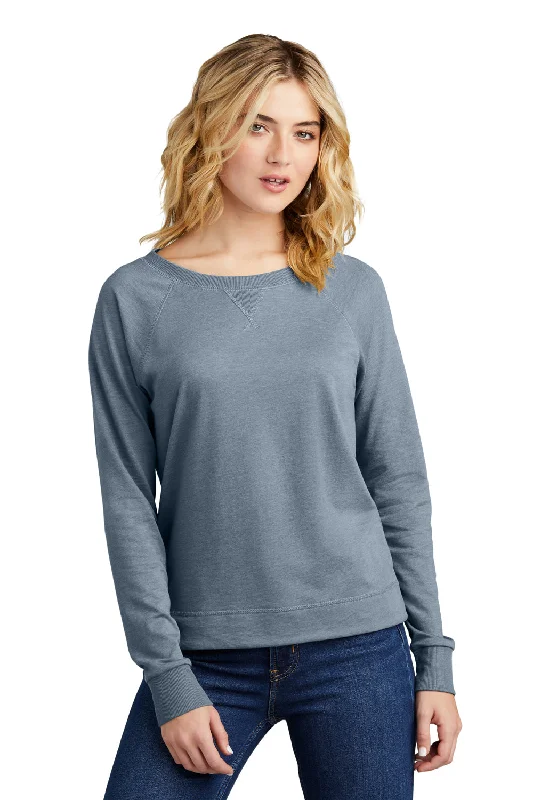 Women's Sweatshirts with Thick Soft Fleece -District Womens French Terry Crewneck Sweatshirt - Heather Flint Blue