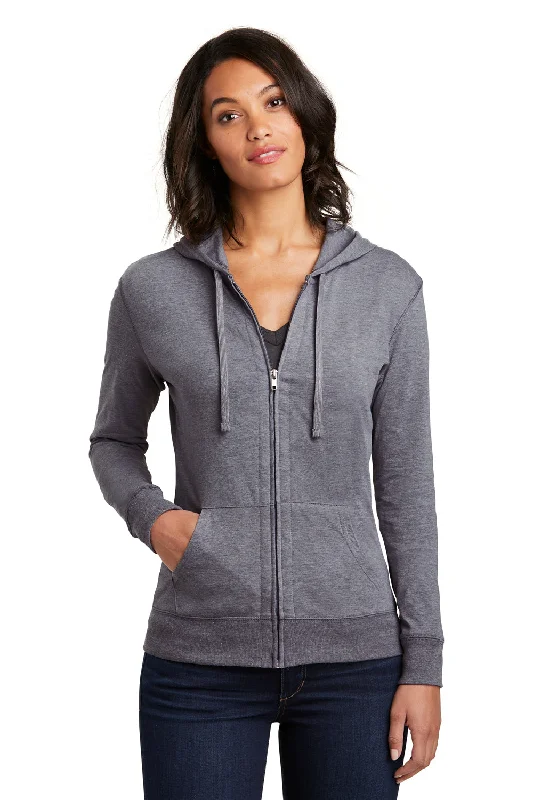 Women's Sweatshirts with Long Sleeves -District Womens Full Zip Hooded Sweatshirt Hoodie - Heather Dark Grey Women's Sweatshirts with Long Sleeves -District Womens Full Zip Hooded Sweatshirt Hoodie - Heather Dark Grey