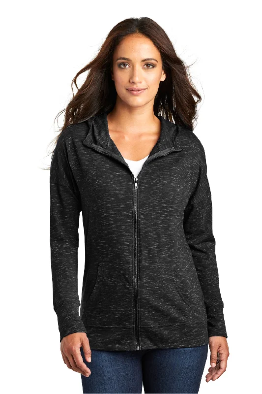Women's Sweatshirts with Hood for Extra Warmth -District Womens Medal Full Zip Hooded Sweatshirt Hoodie - Black