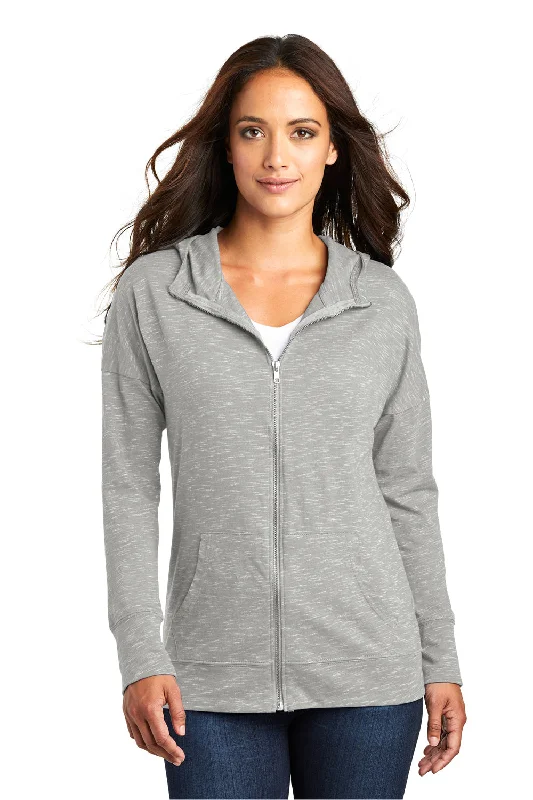 Women's Sweatshirts with Adjustable Fit -District Womens Medal Full Zip Hooded Sweatshirt Hoodie - Light Grey Women's Sweatshirts with Adjustable Fit -District Womens Medal Full Zip Hooded Sweatshirt Hoodie - Light Grey