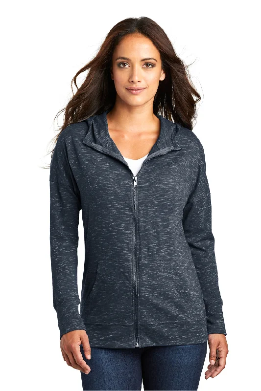 Women's Sweatshirts for All-Day Comfort -District Womens Medal Full Zip Hooded Sweatshirt Hoodie - New Navy Blue
