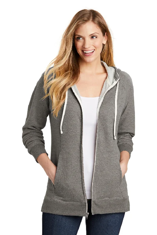 Women's Crewneck Sweatshirts for Comfort -District Womens Perfect French Terry Full Zip Hooded Sweatshirt Hoodie - Grey Frost - Closeout Women's Crewneck Sweatshirts for Comfort -District Womens Perfect French Terry Full Zip Hooded Sweatshirt Hoodie - Grey Frost - Closeout