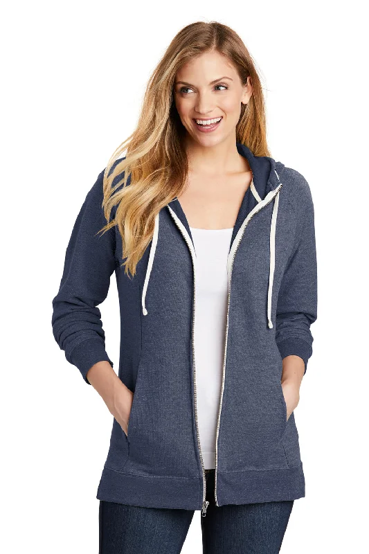 Women's Sweatshirts with Zipper Pockets -District Womens Perfect French Terry Full Zip Hooded Sweatshirt Hoodie - New Navy Blue