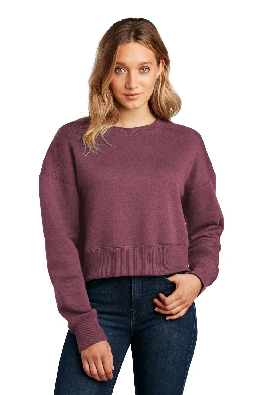 Women's Sweatshirts with Statement Graphics -District Womens Perfect Weight Fleece Cropped Crewneck Sweatshirt - Heather Loganberry