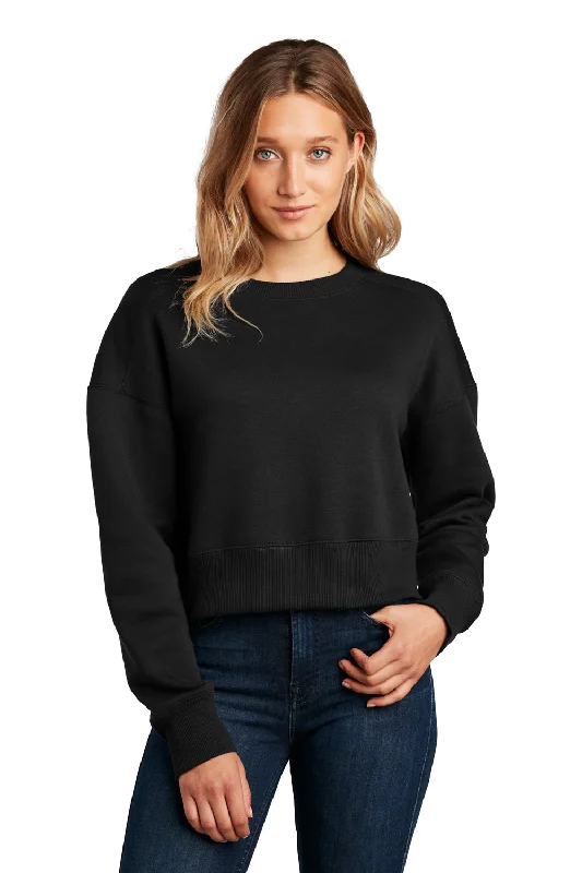 Women's Sweatshirts for Long Walks -District Womens Perfect Weight Fleece Cropped Crewneck Sweatshirt - Jet Black
