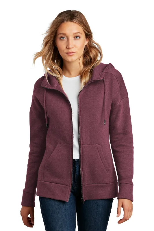Women's Sweatshirts with Stylish Hood -District Womens Perfect Weight Fleece Full Zip Hooded Sweatshirt Hoodie - Heather Loganberry