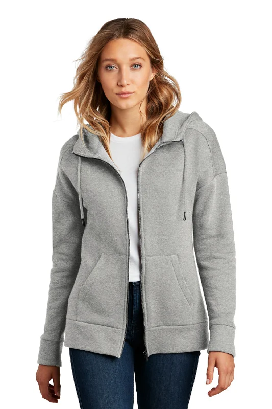 Women's Sweatshirts with Floral Print -District Womens Perfect Weight Fleece Full Zip Hooded Sweatshirt Hoodie - Heather Steel Grey