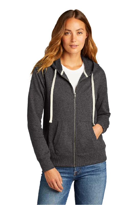 Women's Sweatshirts with Textured Design -District Womens Re-Fleece Full Zip Hooded Sweatshirt Hoodie - Heather Charcoal Grey Women's Sweatshirts with Textured Design -District Womens Re-Fleece Full Zip Hooded Sweatshirt Hoodie - Heather Charcoal Grey
