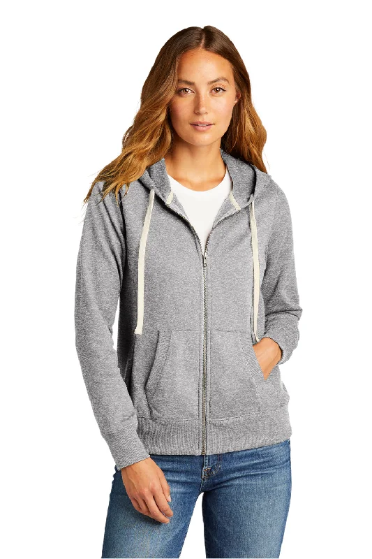 Women's Sweatshirts for Winter Road Trips -District Womens Re-Fleece Full Zip Hooded Sweatshirt Hoodie - Heather Light Grey