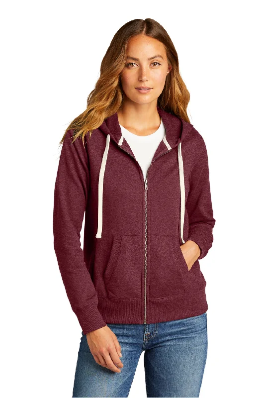 Women's Sweatshirts with Cool, Street Style -District Womens Re-Fleece Full Zip Hooded Sweatshirt Hoodie - Heather Maroon