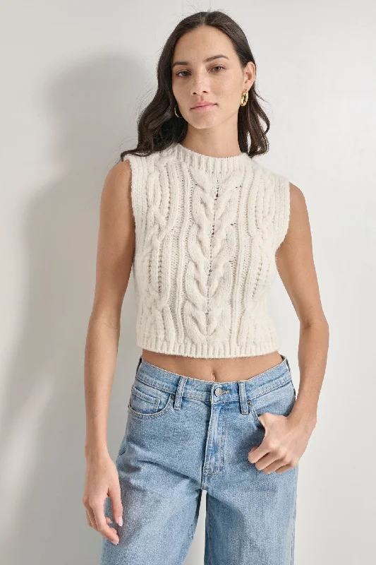 Women's Vests Sweater for Casual Days-CHUNKY CABLE MOCK NECK VEST