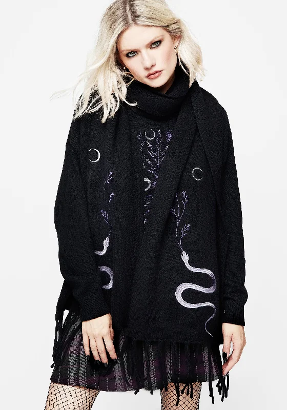 Chunky Knit Tops-Dominion Snake Embroidered Scarf