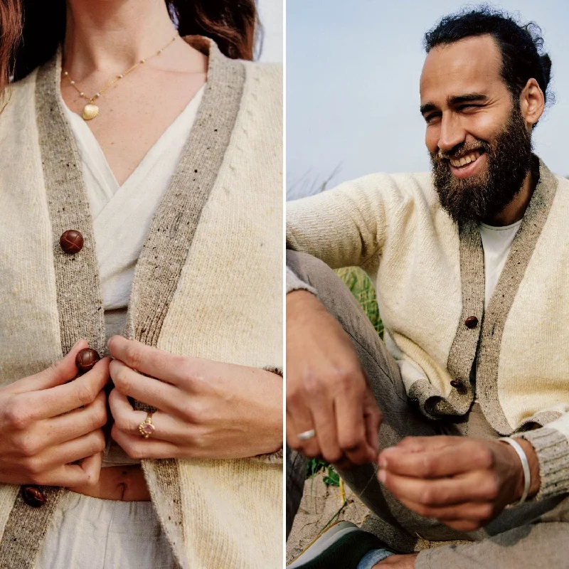 Knit Tops with Floral Embellishments-Unisex Donegal Wool Cardigan