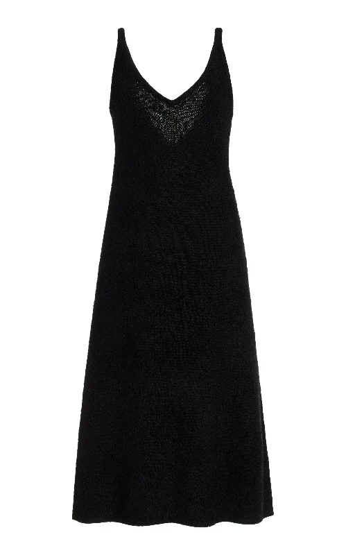 Knit Tops for Brunch Days-Downs Knit Slip Midi Dress in Black Silk Cashmere