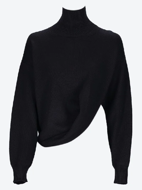 Knit Tops for Evening Glam-Draped wool turtleneck sweater