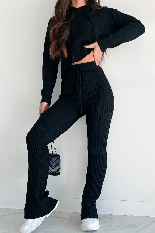 Women's Sweater Set with Zip-up Cardigan -Drowsy Darling Sweater Knit Two-Piece Set (Black) Women's Sweater Set with Zip-up Cardigan -Drowsy Darling Sweater Knit Two-Piece Set (Black)