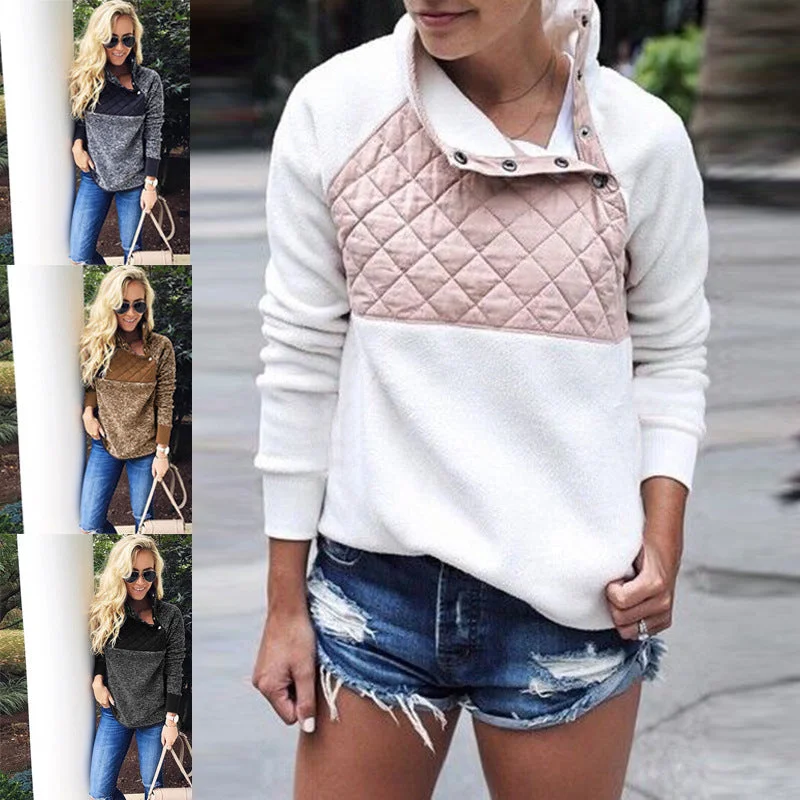 Women's Casual V-neck Pullovers Sweater-Ecowalson Women's Warm Long Sleeves Oblique Button Neck Splice Geometric Pattern Fleece Pullover Coat Sweatshirts Outwear Women's Casual V-neck Pullovers Sweater-Ecowalson Women's Warm Long Sleeves Oblique Button Neck Splice Geometric Pattern Fleece Pullover Coat Sweatshirts Outwear