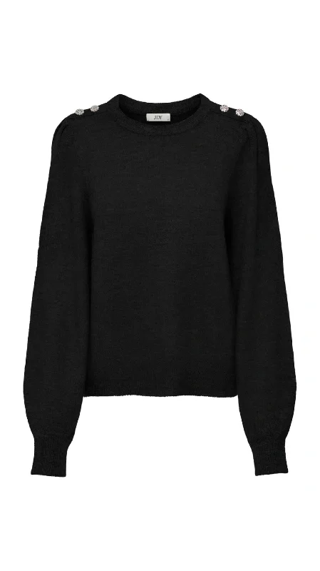 Women's Soft Wool Pullovers Sweater-Elanora Black Knit