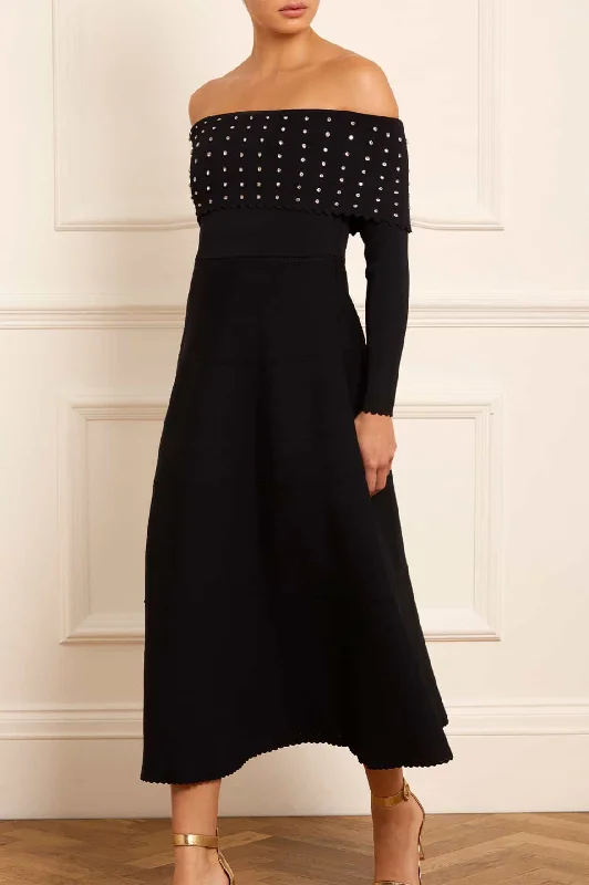 Knit Tops for Winter Style-Embellished Bardot Knit Gown