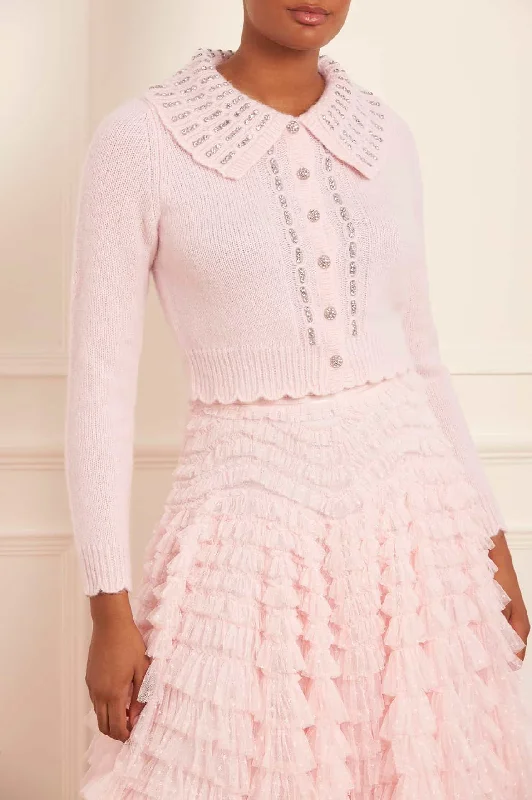 Knit Tops for Layering with Blazers-Embellished Collar Short Cardigan