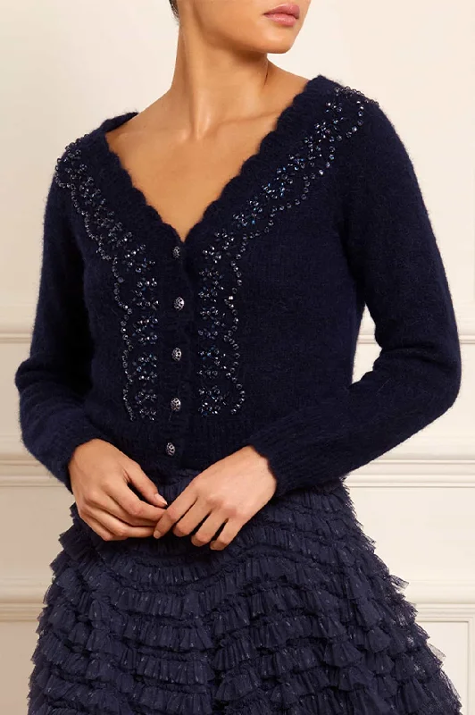 Knit Tops with Knot Detail-Embellished V-Neck Short Cardigan