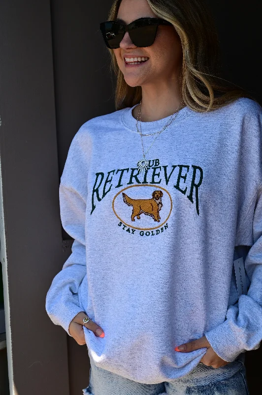 Women's Sweatshirts with Embellished Detail -Embroidered Retriever Club Sweatshirt S-XL Women's Sweatshirts with Embellished Detail -Embroidered Retriever Club Sweatshirt S-XL