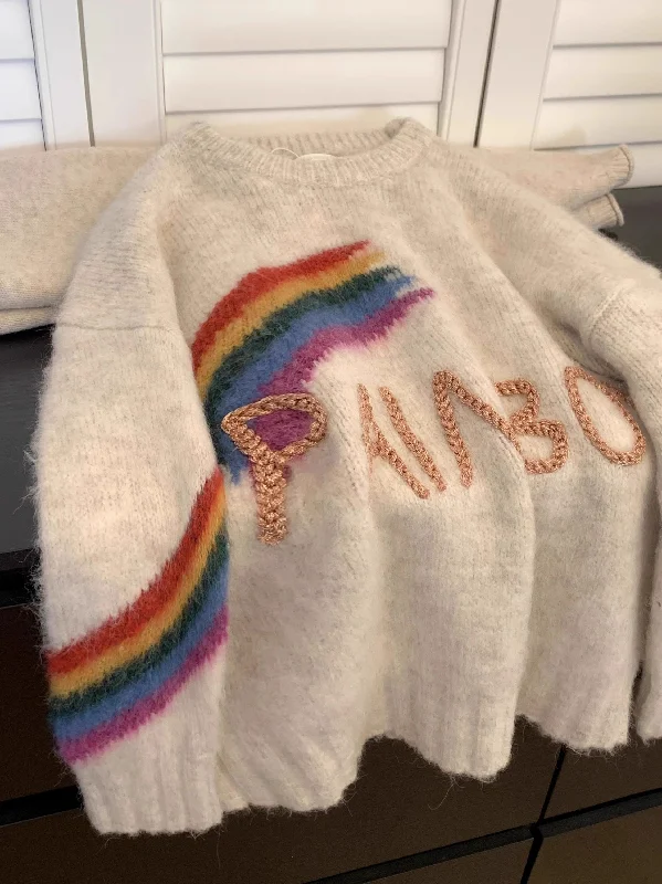 Women's Sweater Pullover with Funnel Neck-embroidered round neck pullover rainbow sweater for women S5055 Women's Sweater Pullover with Funnel Neck-embroidered round neck pullover rainbow sweater for women S5055