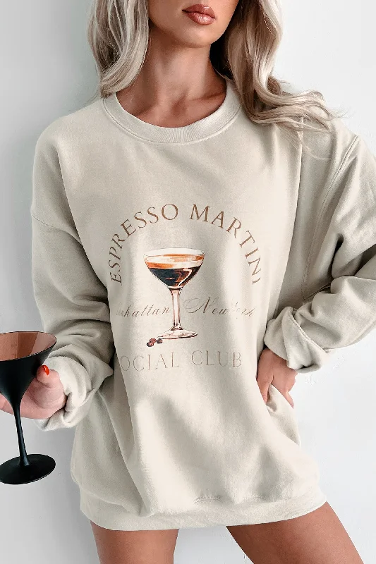 Women's Sweatshirts with Fashionable Pockets -Espresso Martini Mood Graphic Sweatshirt (Sand) Women's Sweatshirts with Fashionable Pockets -Espresso Martini Mood Graphic Sweatshirt (Sand)