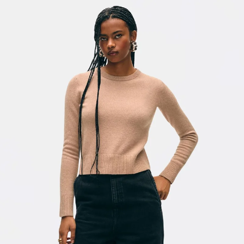 Knit Tops for the Modern Woman-Cashmere Shrunken Crewneck