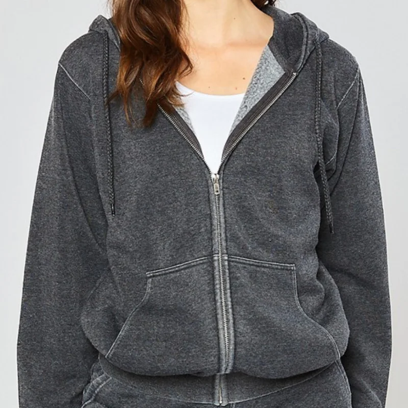 Women's Sweatshirts with Striped Detailing -Essential Comfort Zip Up Charcoal