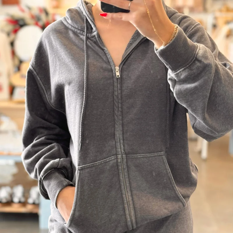 Women's Sweatshirts for Cold Weather -Essential Comfort Zip Up Grey
