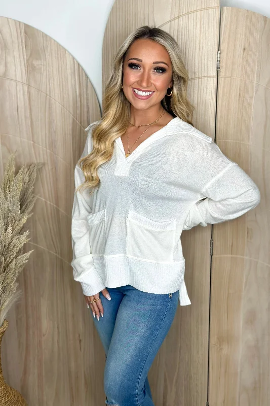 Women's Pullovers Sweater for Smart-Casual Look-Sea Salt Brushed Knit Sailor Collar Pullover