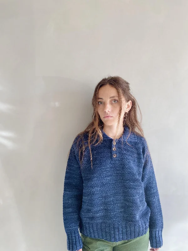 Women's Elegant Wool Pullover Sweater for Day or Night-evan seed stitch pullover in navy merino
